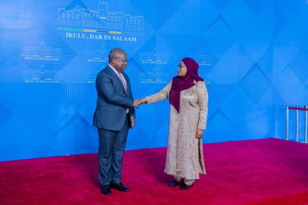 President Samia Suluhu Hassan posing for a group photograph with Africa50 CEO Mr. Alain Ebobissé and his delegation after discussions at the State House in Dar es Salaam.