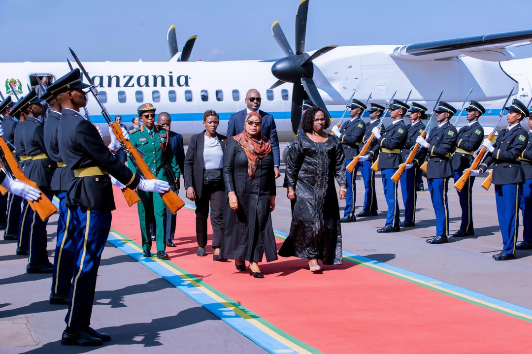 President Samia Suluhu Hassan arriving at Kigali International Airport ahead of the Nuclear Energy Innovation Summit for Africa focused on energy innovation and sustainable development.