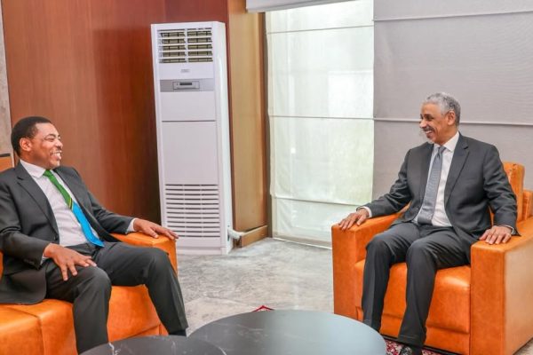 Prime Minister Mwigulu Nchemba meeting with AfDB President Sidi Ould Tah during the 61st Annual Meeting of the African Development Bank in Brazzaville.