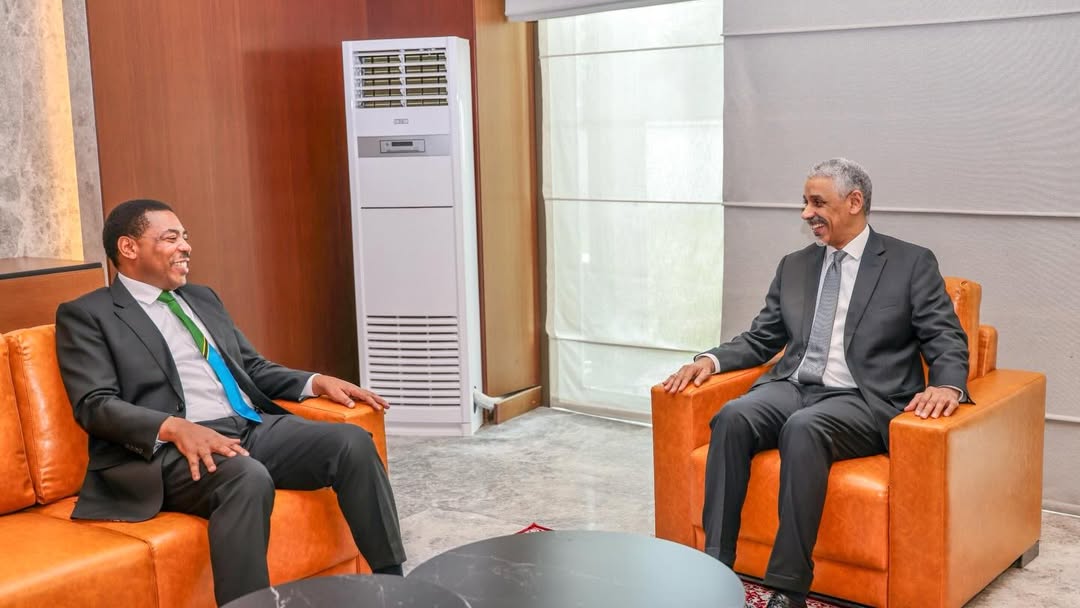 Prime Minister Mwigulu Nchemba meeting with AfDB President Sidi Ould Tah during the 61st Annual Meeting of the African Development Bank in Brazzaville.
