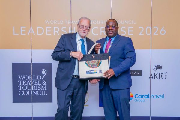 Dr. Hassan Abbasi meeting international tourism executives during the World Travel & Tourism Council summit aboard the Crystal Serenity cruise ship in Egypt.