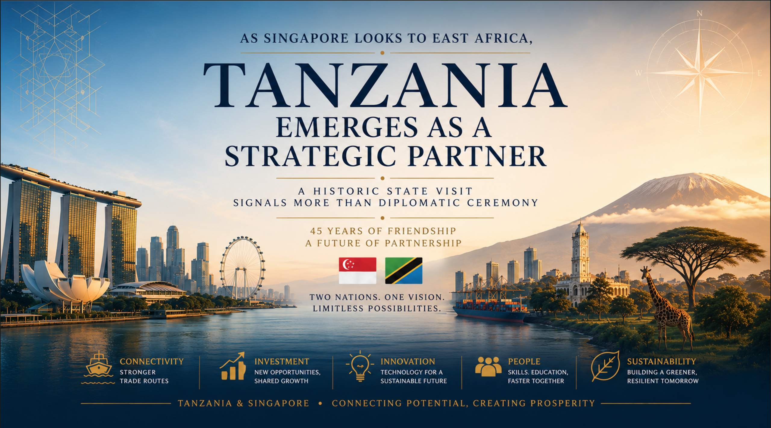 History is often measured not by grand declarations, but by the moments when geography, economics, and political vision converge. The three-day State Visit of President Tharman Shanmugaratnam to Tanzania from 8–10 June 2026 was one such moment. Official ceremonies, state banquets, bilateral meetings and business roundtables are often viewed as routine features of diplomacy. Yet some visits carry significance beyond protocol. President Tharman's visit, the first ever by a Singaporean Head of State to Tanzania, appears to be one of those moments. As Tanzania and Singapore mark 45 years of diplomatic relations, both countries are signalling something larger than friendship. They are signalling strategic intent. What is unfolding in Dar es Salaam and Zanzibar is not merely a celebration of past relations. It is the beginning of a conversation about the future.