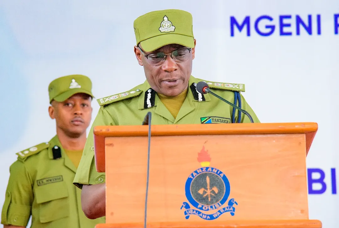 Inspector General of Police Camillus Wambura addressing forensic officers during a capacity-building workshop at the Tanzania Police School in Moshi, emphasizing the role of advanced forensic science and technology in modern crime investigations.