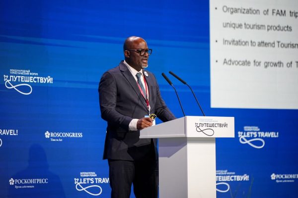 TTB Director General Ephraim Mafuru speaks at the International Tourism Forum in Moscow, promoting Tanzania’s tourism attractions, investment opportunities, and sustainable tourism development agenda to global industry leaders.
