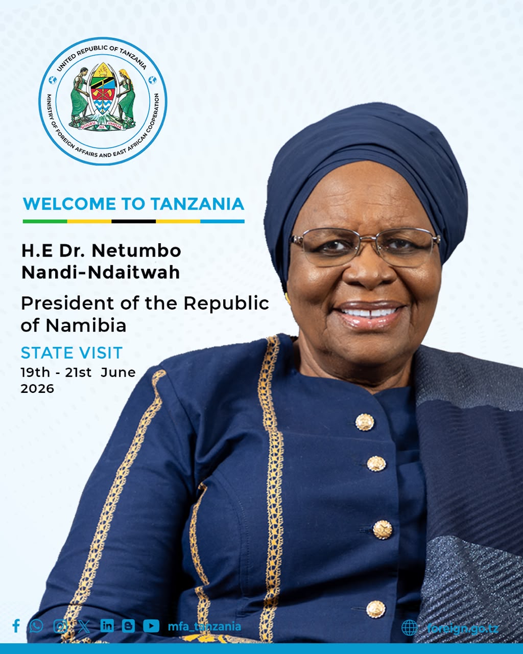 President Samia Suluhu Hassan welcomes Namibian President Dr. Netumbo Nandi-Ndaitwah during her State Visit to Tanzania, symbolizing the longstanding friendship, liberation history, and growing economic partnership between Tanzania and Namibia.