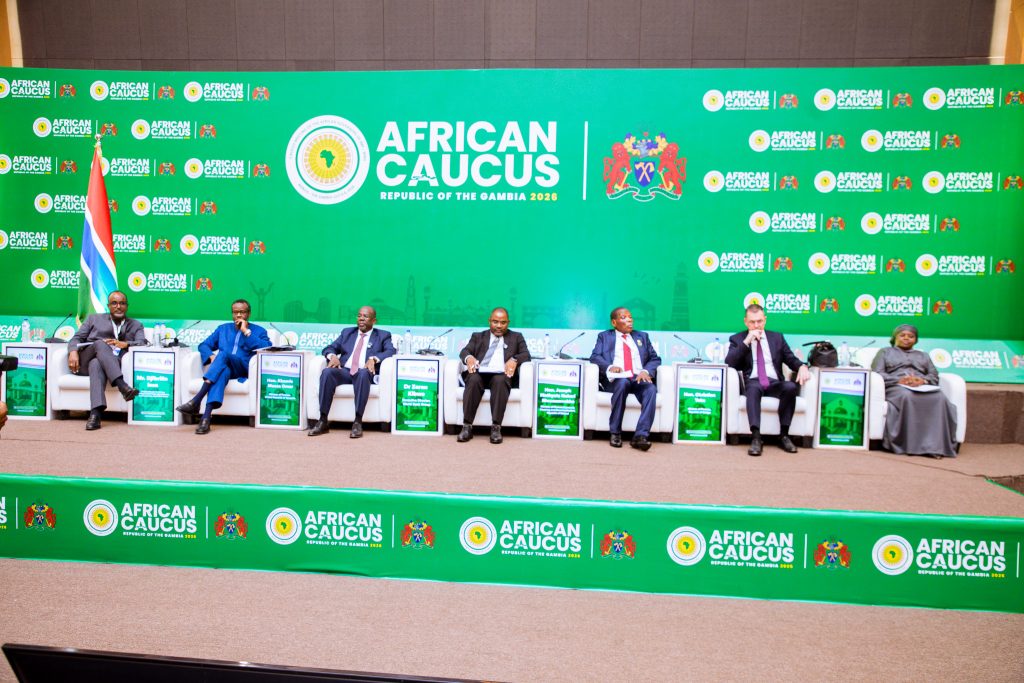 Tanzania's Minister for Finance, Ambassador Khamis Mussa Omar, speaks during a high-level panel discussion on industrialization at the 2026 African Caucus Meeting in Banjul, The Gambia.