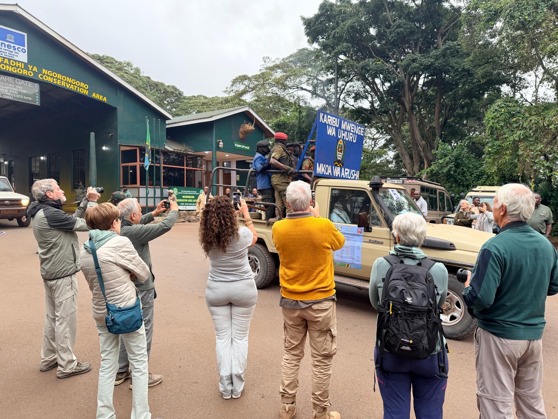 International tourists watching Tanzania's Torch of Freedom relay inside the Ngorongoro Conservation Area.