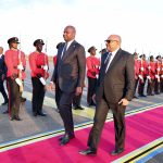 President Daniel Francisco Chapo of Mozambique is welcomed upon arrival at Julius Nyerere International Airport in Dar es Salaam for his three-day working visit to Tanzania.